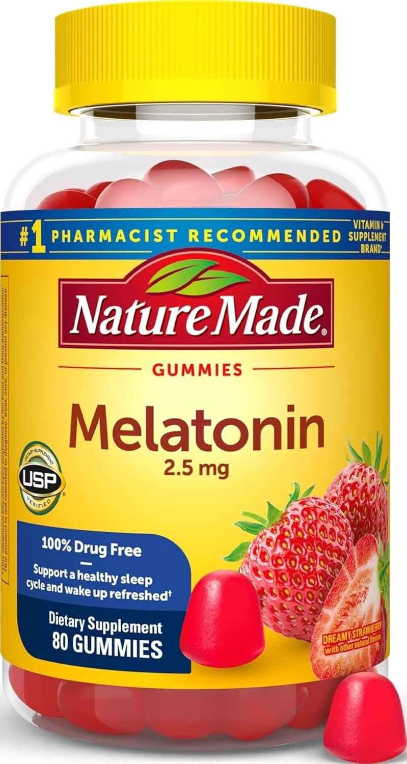 Nature Made Melatonin Gummies 2.5 mg, 100% Drug Free Sleep Aid, 80 Count