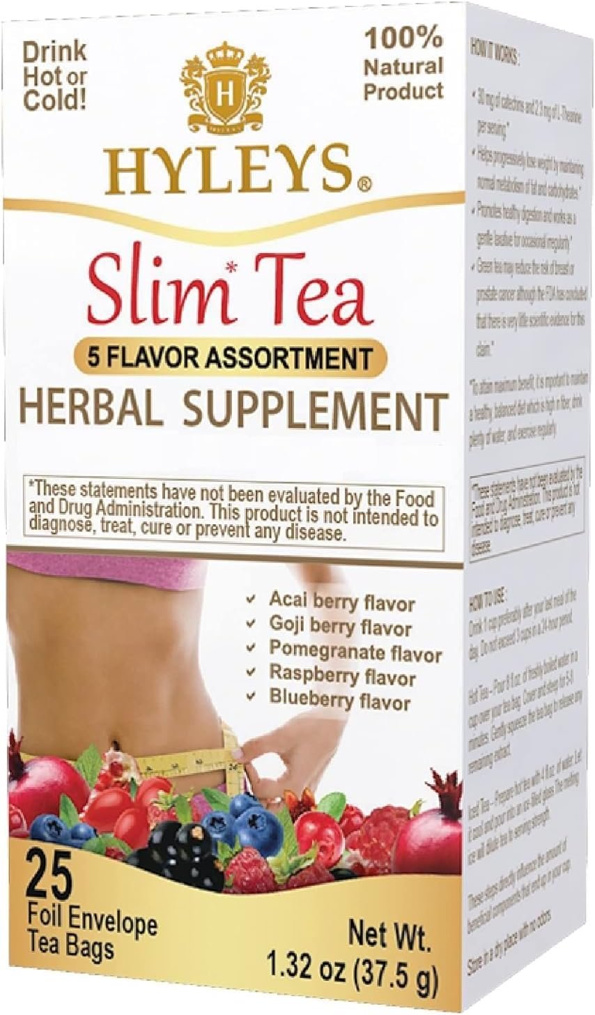 HYLEYS Slim Tea, 5 Flavor Weight Loss Variety Pack, Senna Tea, 25 Bags