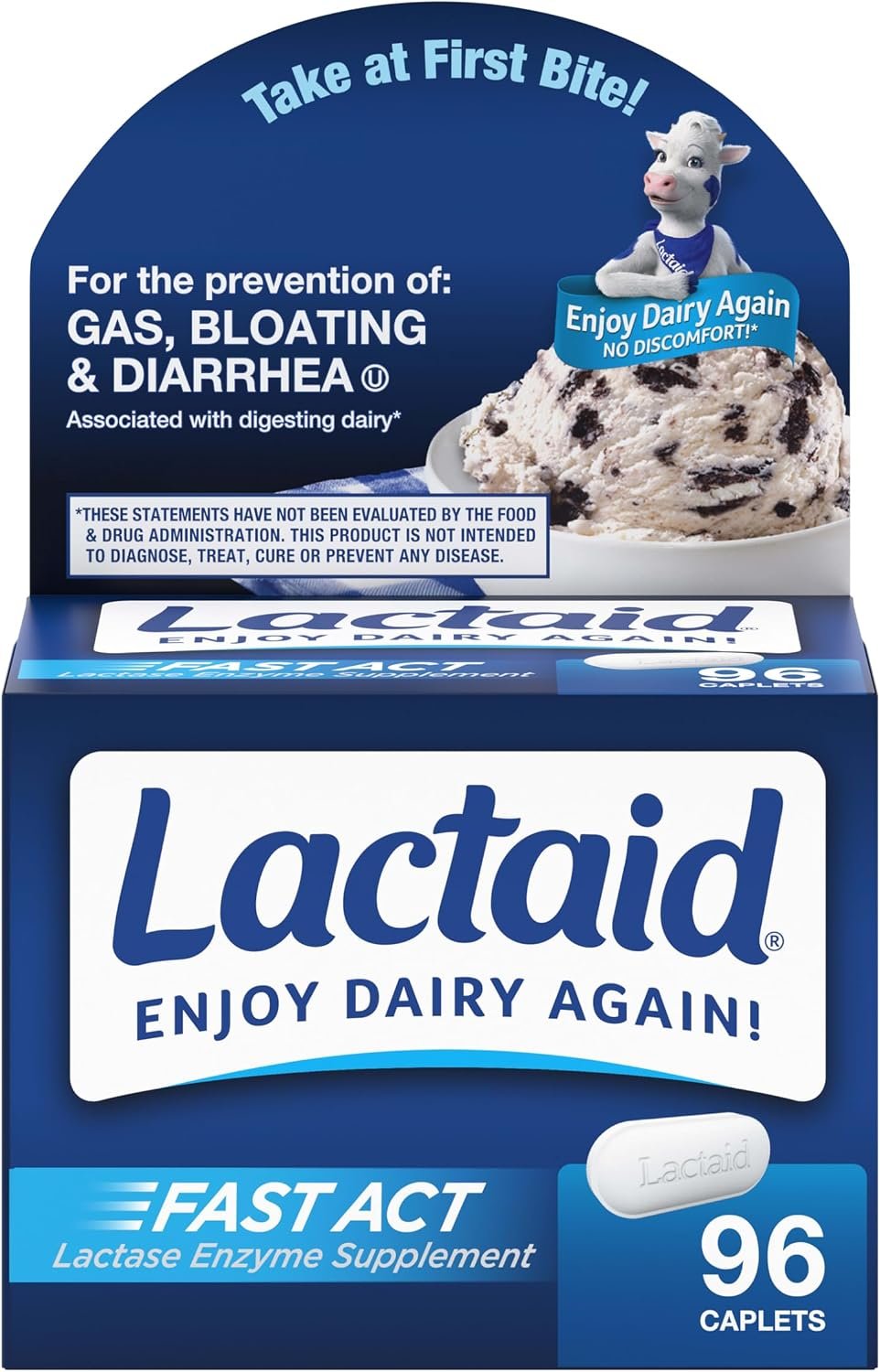 Lactaid Fast Act Lactose Intolerance Caplets with Lactase Enzyme, 96 Ct