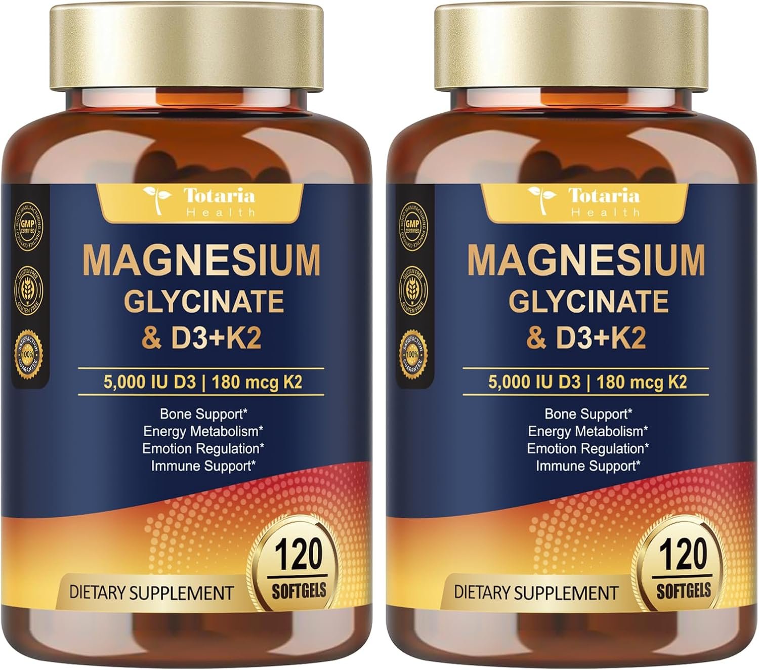 9-in-1 Magnesium Glycinate 500mg + Vitamin D3 5000 IU & K2 Complex – High Absorption – Healthy Stress, Sleep, Muscle Function, Bone Health & Energy Supports | Non-GMO, Gluten-Free 2 Pack