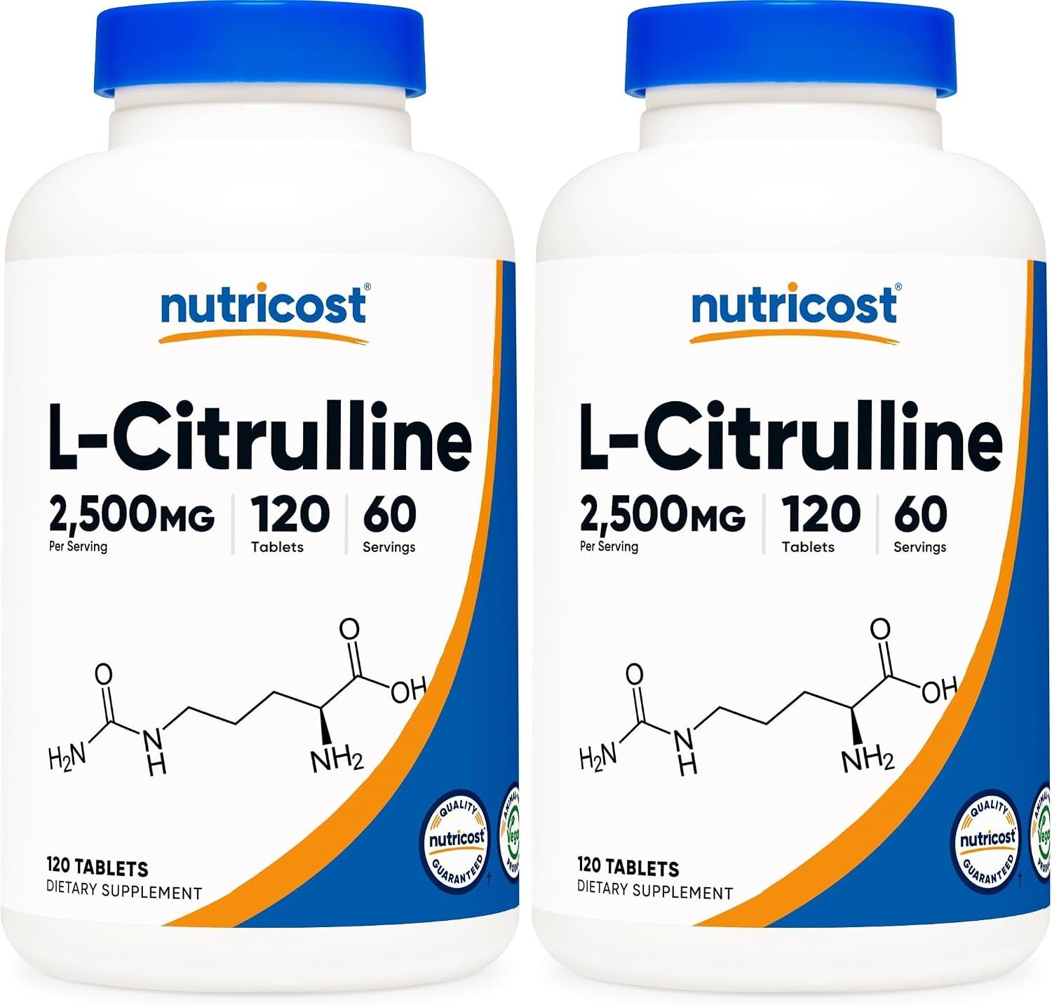 Nutricost L-Citrulline 2500mg Per Serving, 60 Servings, 1250mg Per Tablet, 120 Tabs – GMO-Free and Gluten Free Supplement (Pack of 2)