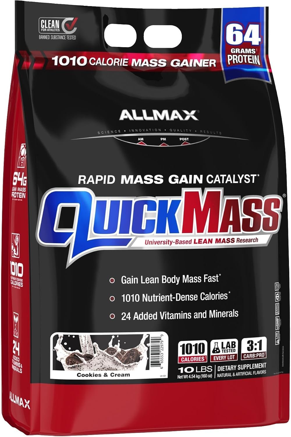 ALLMAX QUICKMASS Mass Gainer Powder, Cookies & Cream, 10 lb