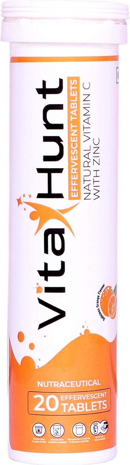 Vitamin C 1000 mg with Zinc- Antioxidants – Immune Support – 20 Effervescent Tablets – Orange Flavour