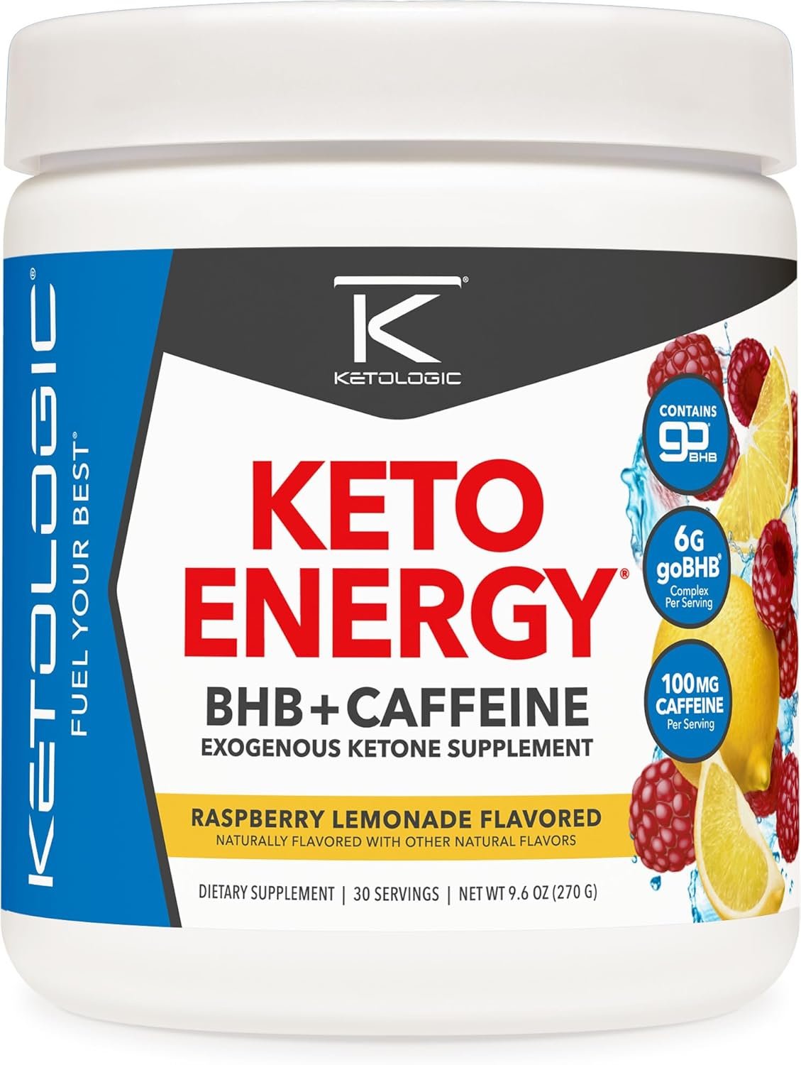 KetoLogic KetoEnergy BHB with Caffeine Powder (Raspberry Lemonade) 30 Serv