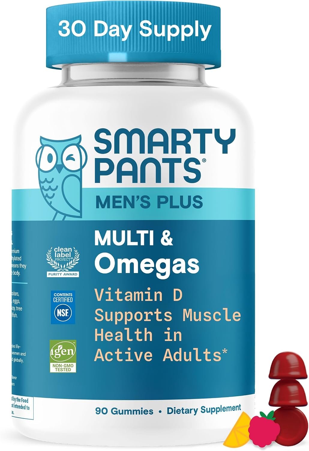 SmartyPants Men’s Multivitamin Gummies with Omega 3 DHA/EPA, Methylfolate, Vitamin D3, C, B12, B6, A, K, Zinc, Raspberry Lemonade Flavor, 90 Count (30 Day Supply)