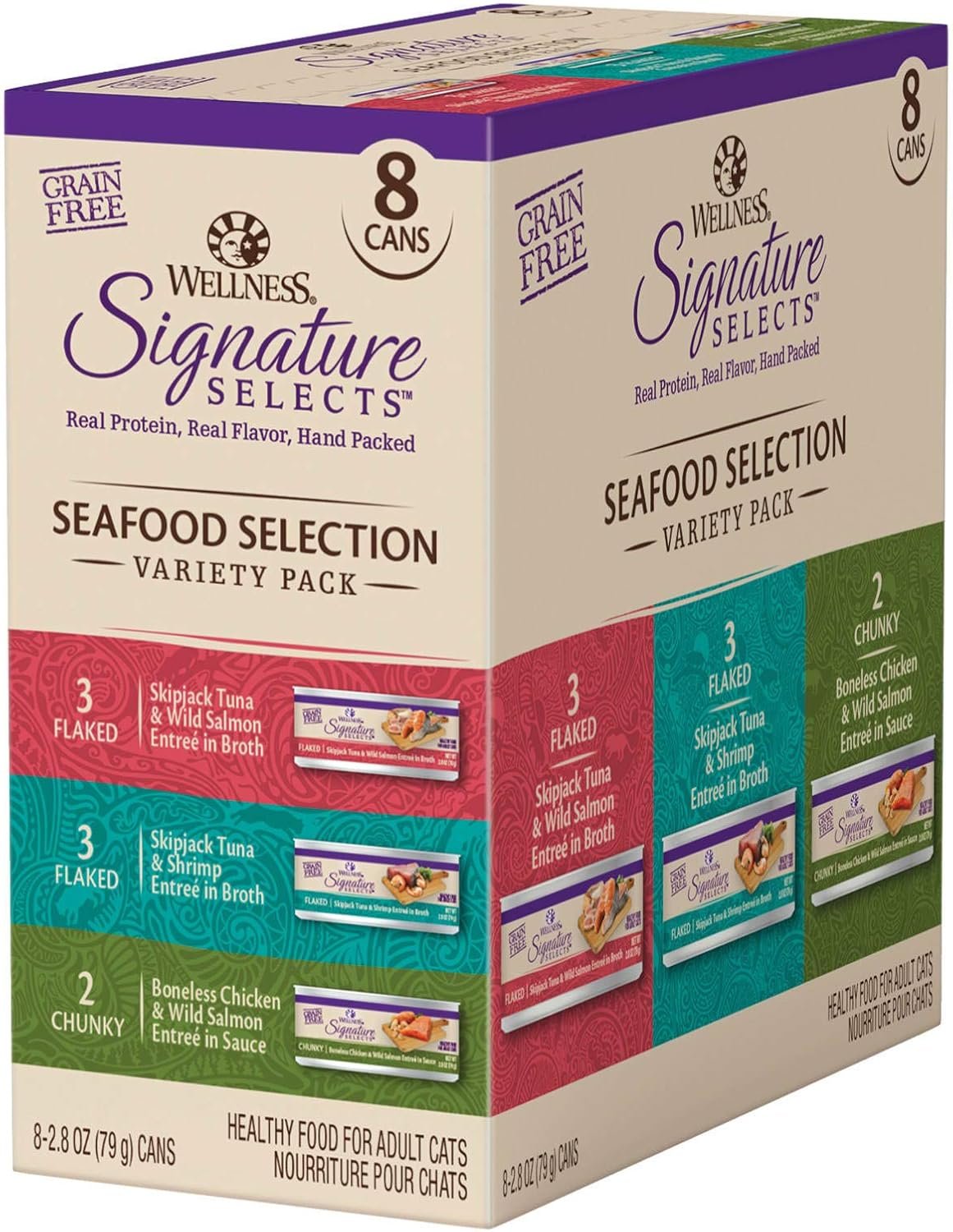 Wellness CORE Signature Selects Variety Pack Adult Canned Wet Cat Food, Natural, Protein Rich, Grain Free, Seafood Recipes, 2.8 oz, Pack of 8 Cans