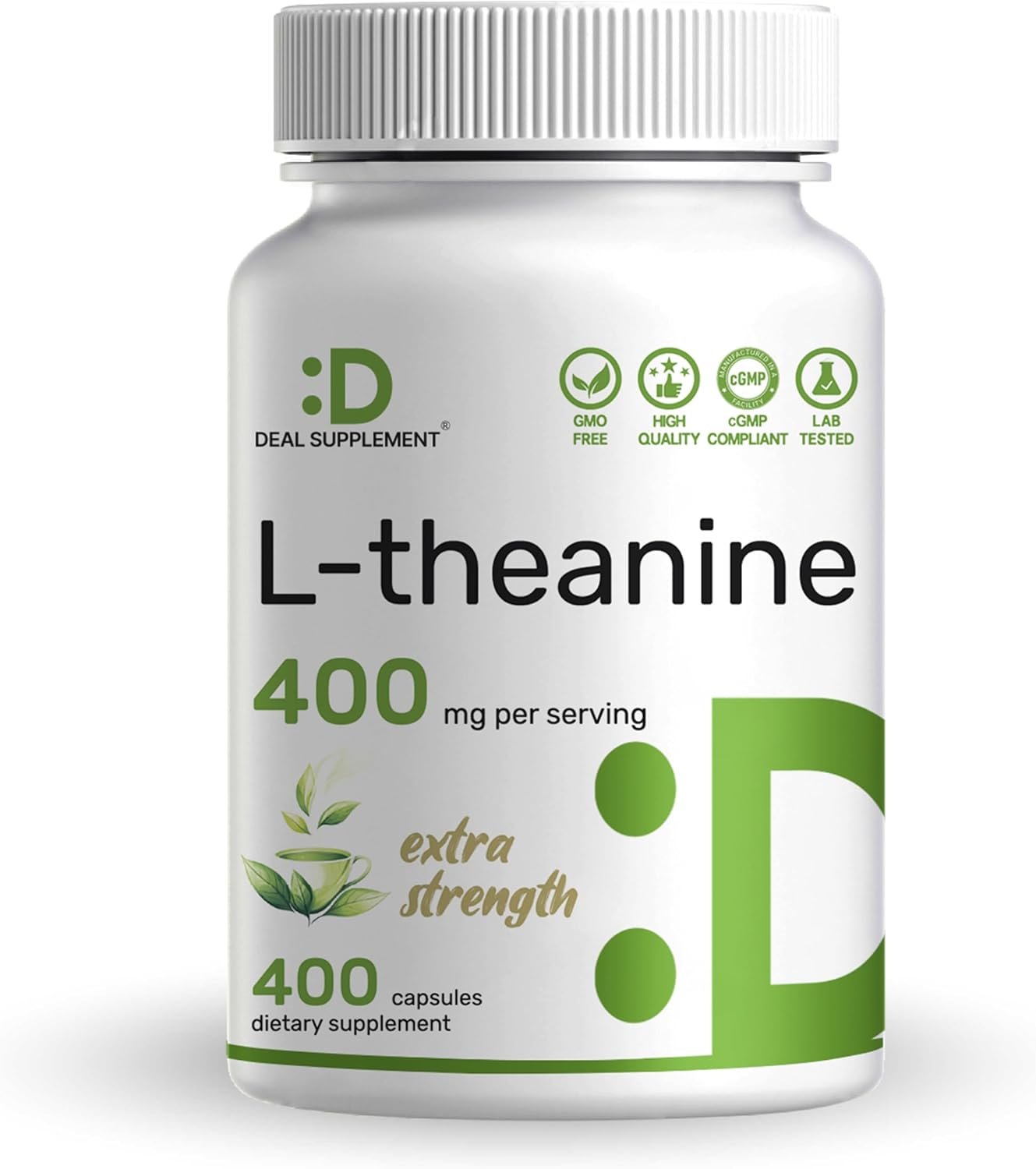 Extra Strength L-Theanine Supplement 400mg, 400 Capsules (200mg Per Cap)