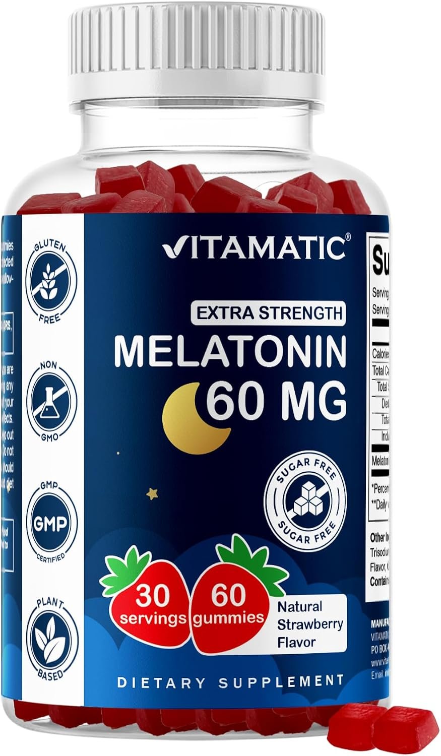 Vitamatic Sugar Free Melatonin 60 mg Per Serving – 60 Gummies, Gluten Free