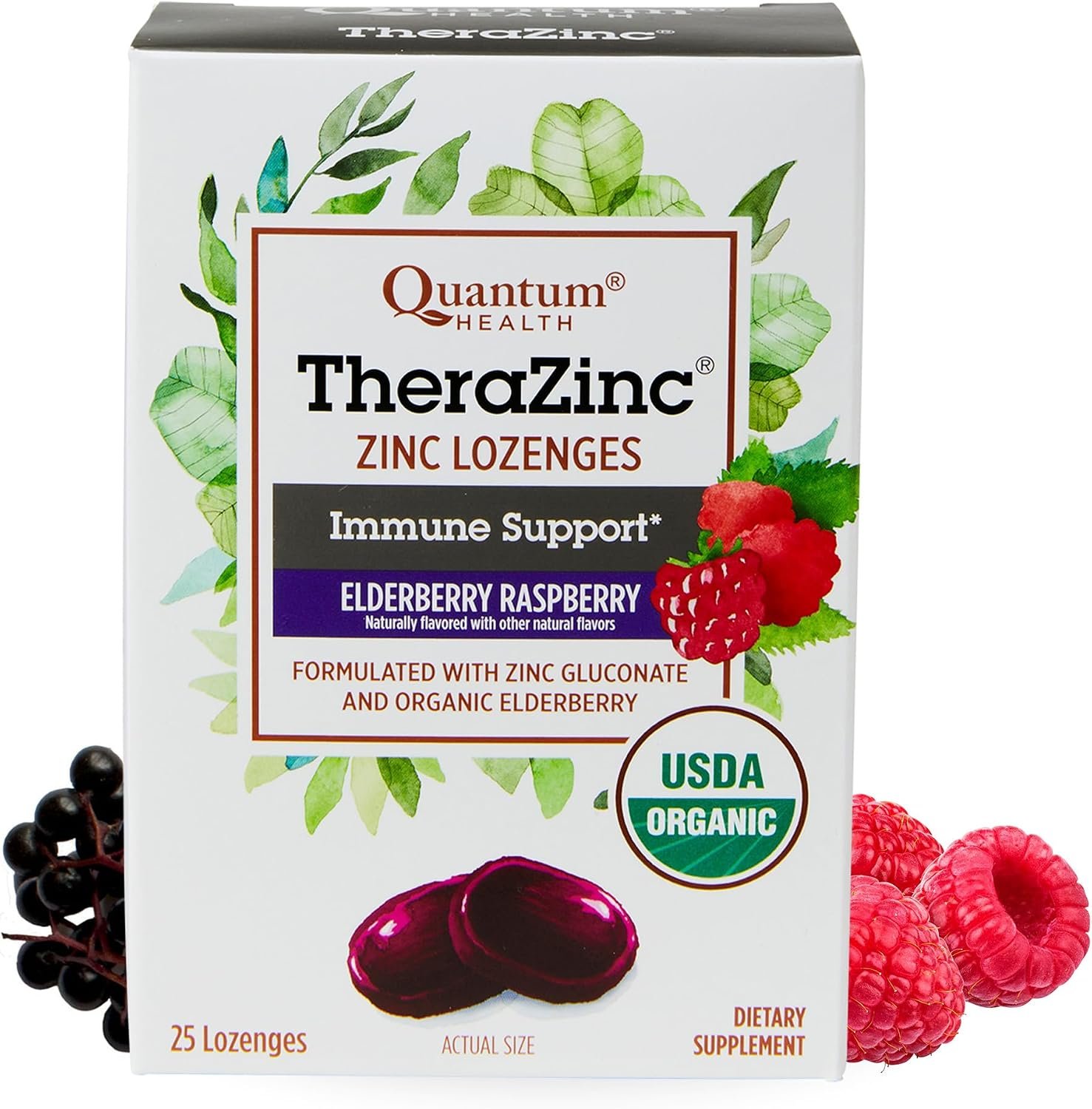 Quantum Health TheraZinc Organic Immune Support Elderberry, 25 Lozenges