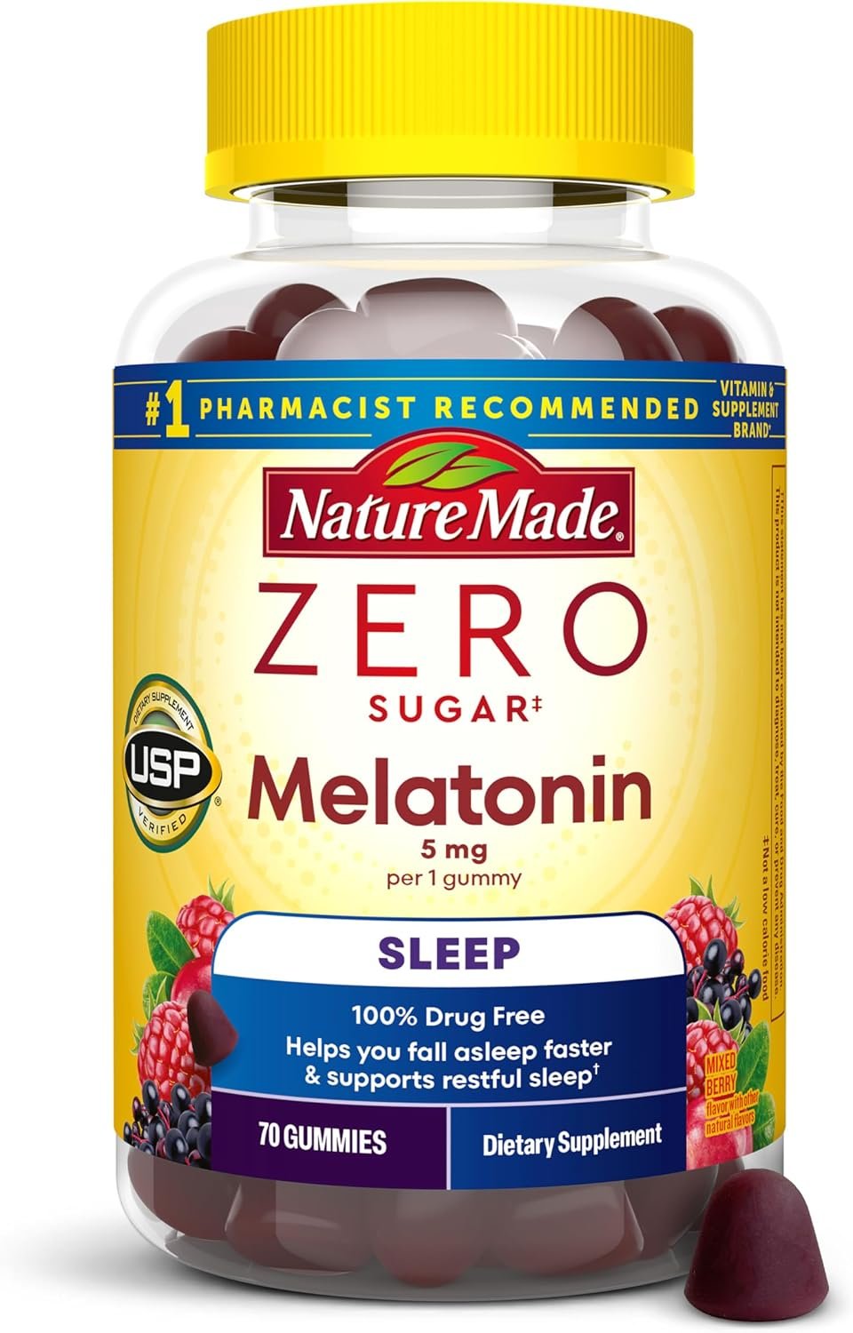Nature Made Zero Sugar Melatonin 5mg, 70 Sugar Free Melatonin Gummies