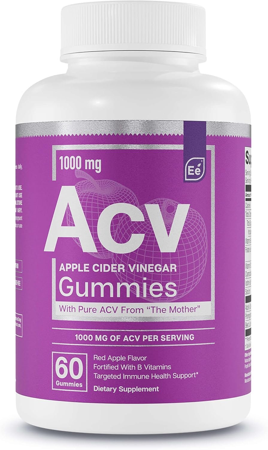 Essential Elements Apple Cider Vinegar Gummies from The Mother – Naturally-Sourced, Vegan ACV with Folic Acid and Vitamin B6 & B12 60 Count