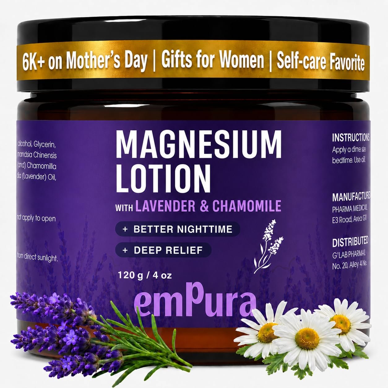 EMPURA Lavender Magnesium Lotion, Relaxing Gifts for Women, 4 Oz