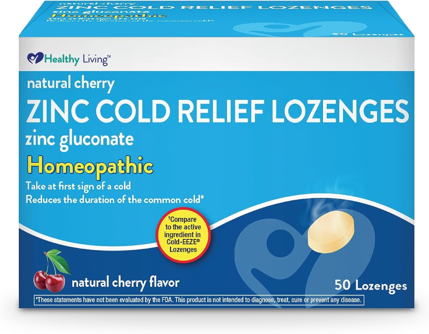Healthy Living Cherry Zinc Lozenges, Homeopathic Cold Remedy, Reduces Duration of The Common Cold, Sore Throat, Cough, Congestion and Post Nasal Drip, 50 Count