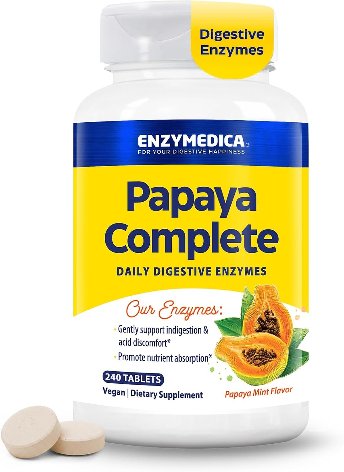 Enzymedica Papaya Complete – Papaya Enzymes Chewable – 240 Tablets