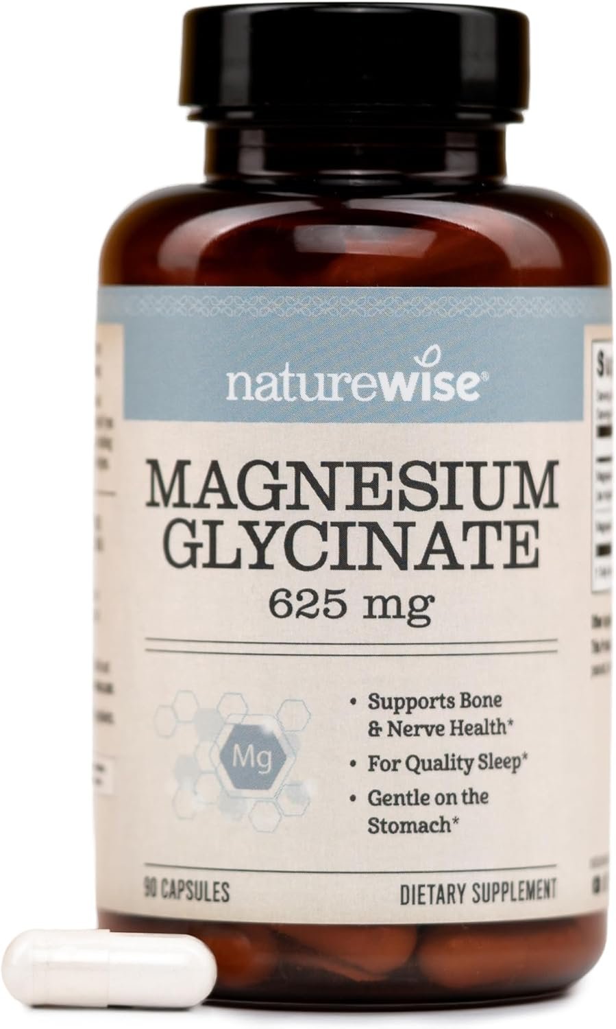 NatureWise Magnesium Glycinate 625 mg – High Absorption Chelated Magnesium Glycinate for Sleep, Relaxation, Muscle & Bones* – Gentle on Stomach, Vegan, Non-GMO – 90 Capsules[90-Day Supply]