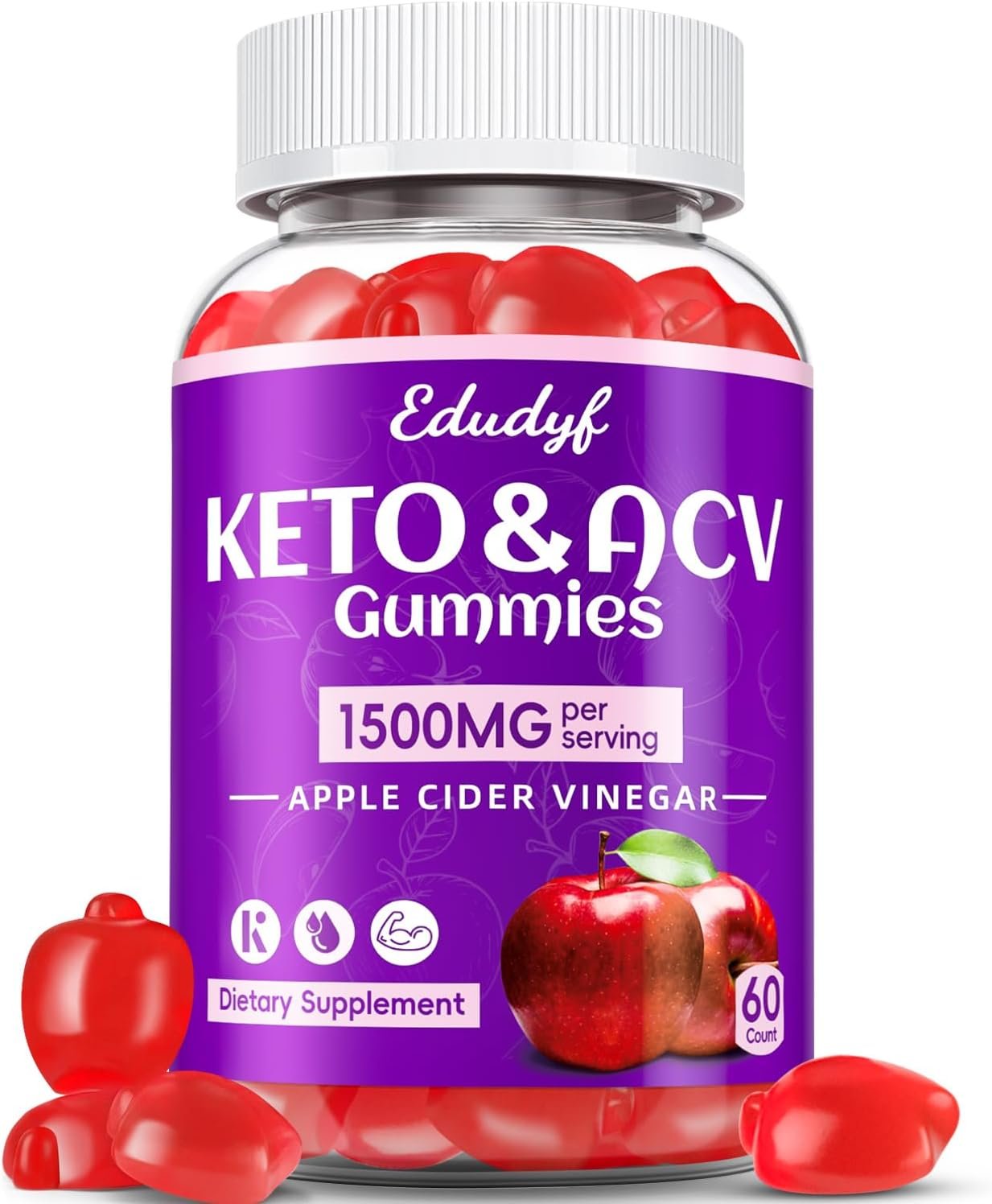 Keto ACV Gummies – 1500mg Apple Cider Vinegar Gummies with Probiotics, B12 and Keto Support, Detox & Cleanse, GMO Free & Vegan – 60 Count…