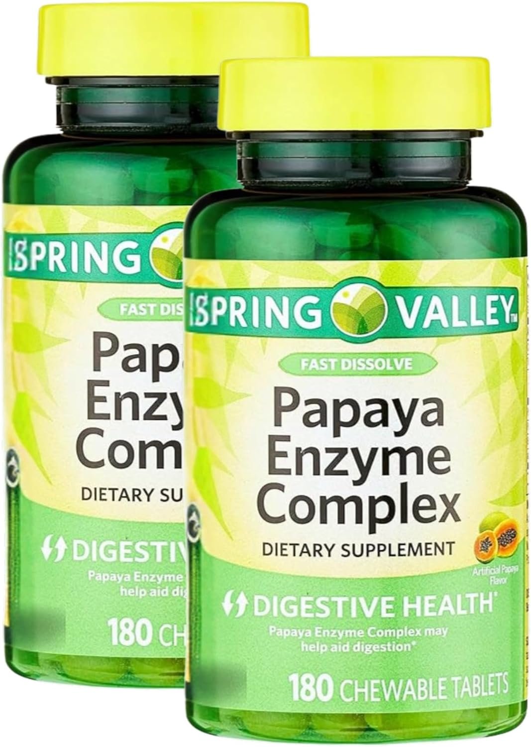 Papaya Enzyme Complex Chewable – 180 Tablets, Papaya Digestive Enzymes Chewable, Papaya Pills for Digestion, Vegetarian Formula, Gluten Free, Papain and Bromelain Enzyme (Pack of 2)