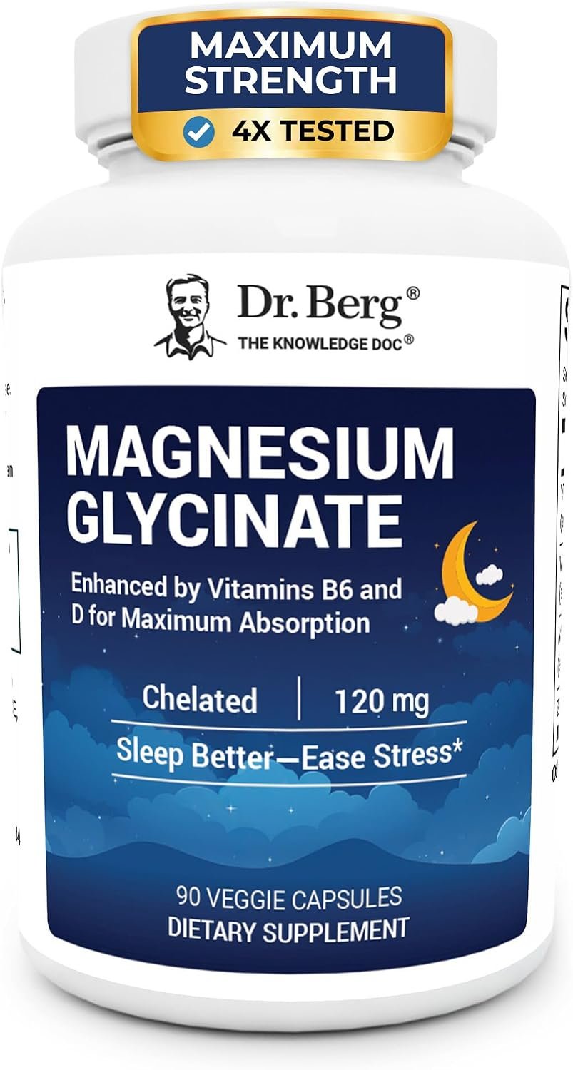 Dr. Berg Magnesium Glycinate 90ct – 4-in-1 Chelated for Muscle, Nerve, Sleep & Stress Support*– w/ D3, B6 & Zinc – 4X Lab-Tested – No Fillers – Formulated in USA, GMP-Certified