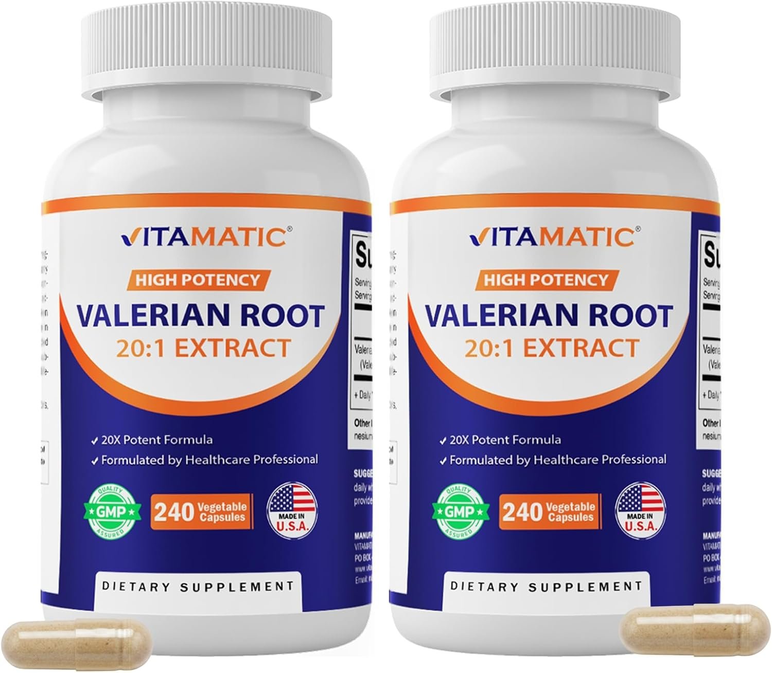 Vitamatic Valerian Root 20:1 Extract 250 mg 240, Capsules, 2 Pack