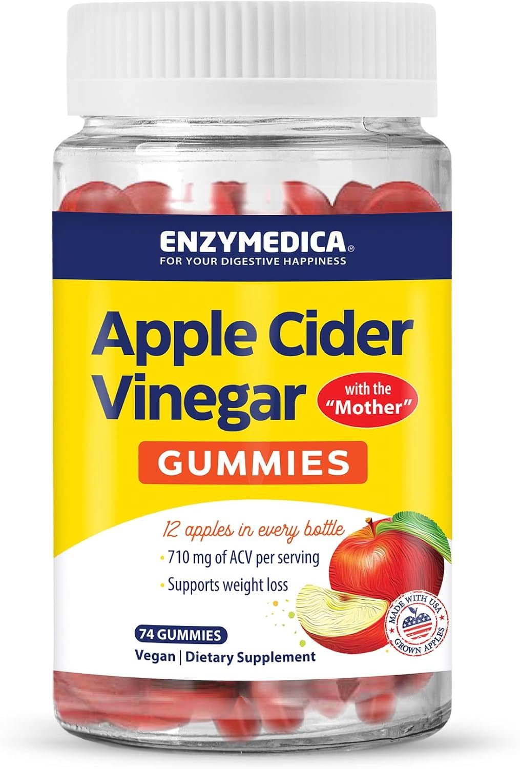 Enzymedica Apple Cider Vinegar Supplement for Women & Men – 74 Count