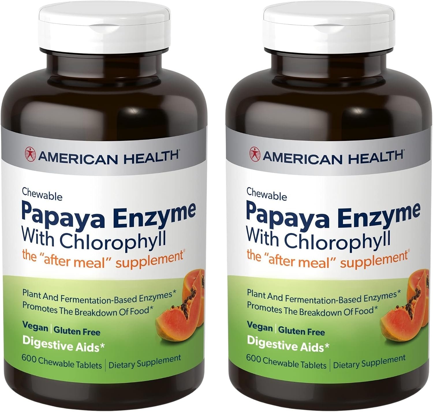 American Health Papaya Enzyme with Chlorophyll Chewable Tablets, 2 Pack – Promotes Nutrient Absorption, Helps Digestion and Freshens Breath – Gluten-Free, Vegetarian – 600 Tablets, 400 Total Servings