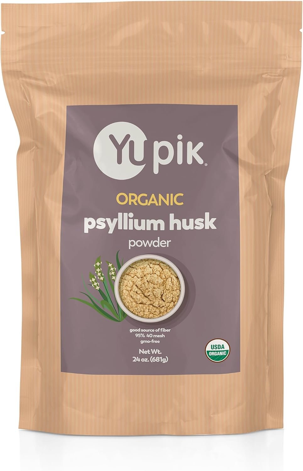 Yupik Organic Psyllium Husk Powder 24 oz, 95% Purity, Soluble Fiber, USDA Certified, Non-GMO, Vegan, Gluten-Free, Unflavored, Plant-Based, Coarse Milled Husk for Baking & Digestive Health