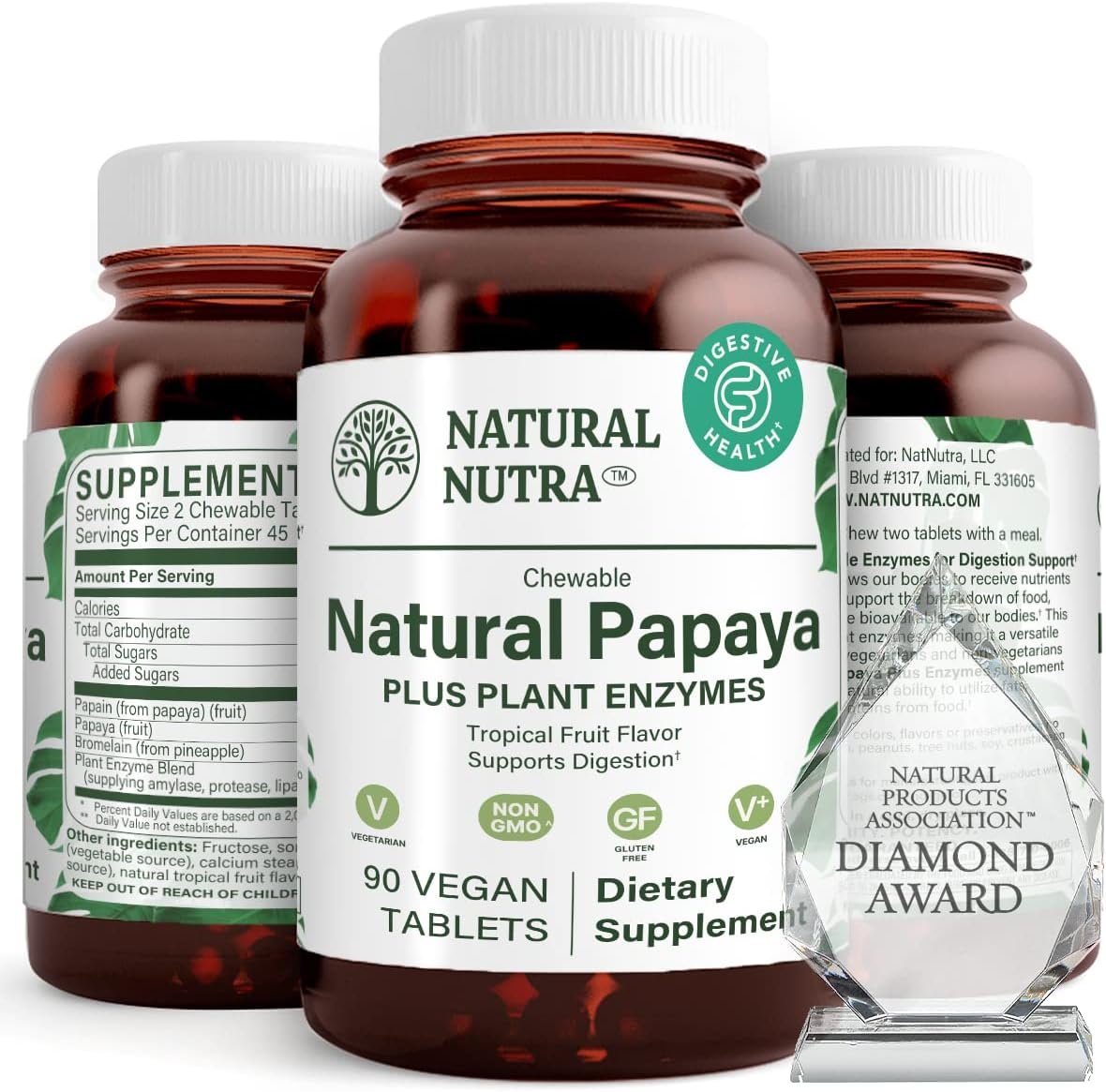 Natural Nutra Papaya Chewable Digestive Enzymes, 90 Vegan Tablets