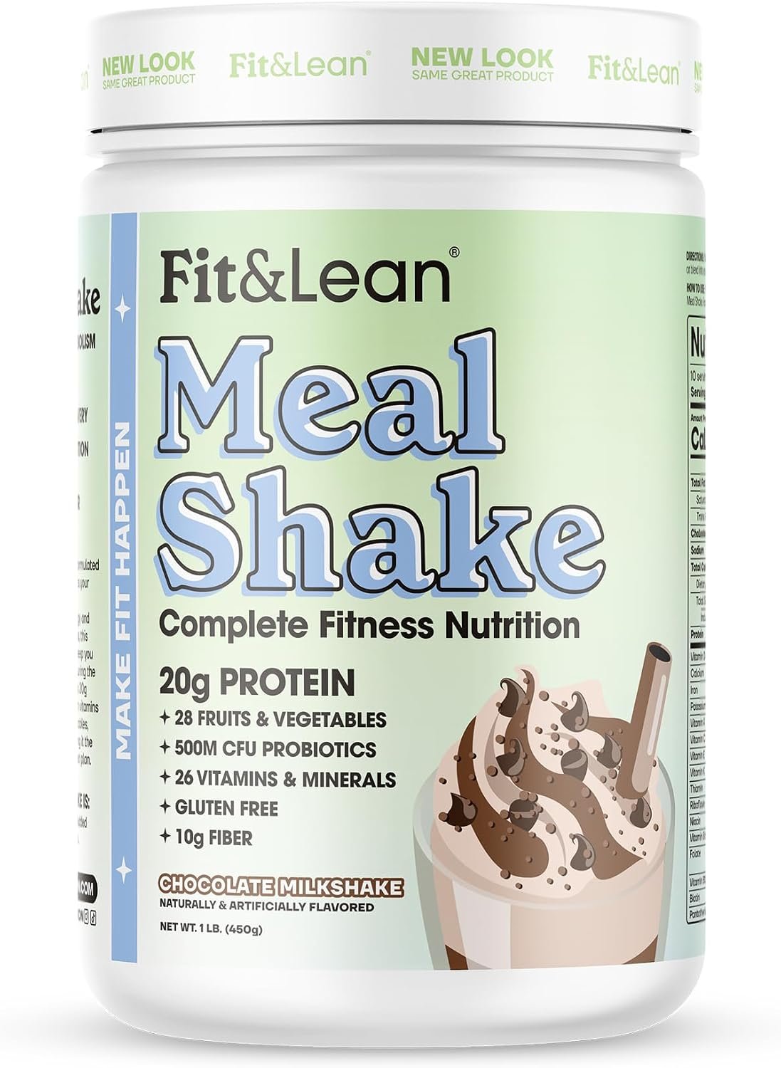 Fit & Lean Meal Replacement Shake, 20g Protein, Chocolate, 1lb, 10 Serv