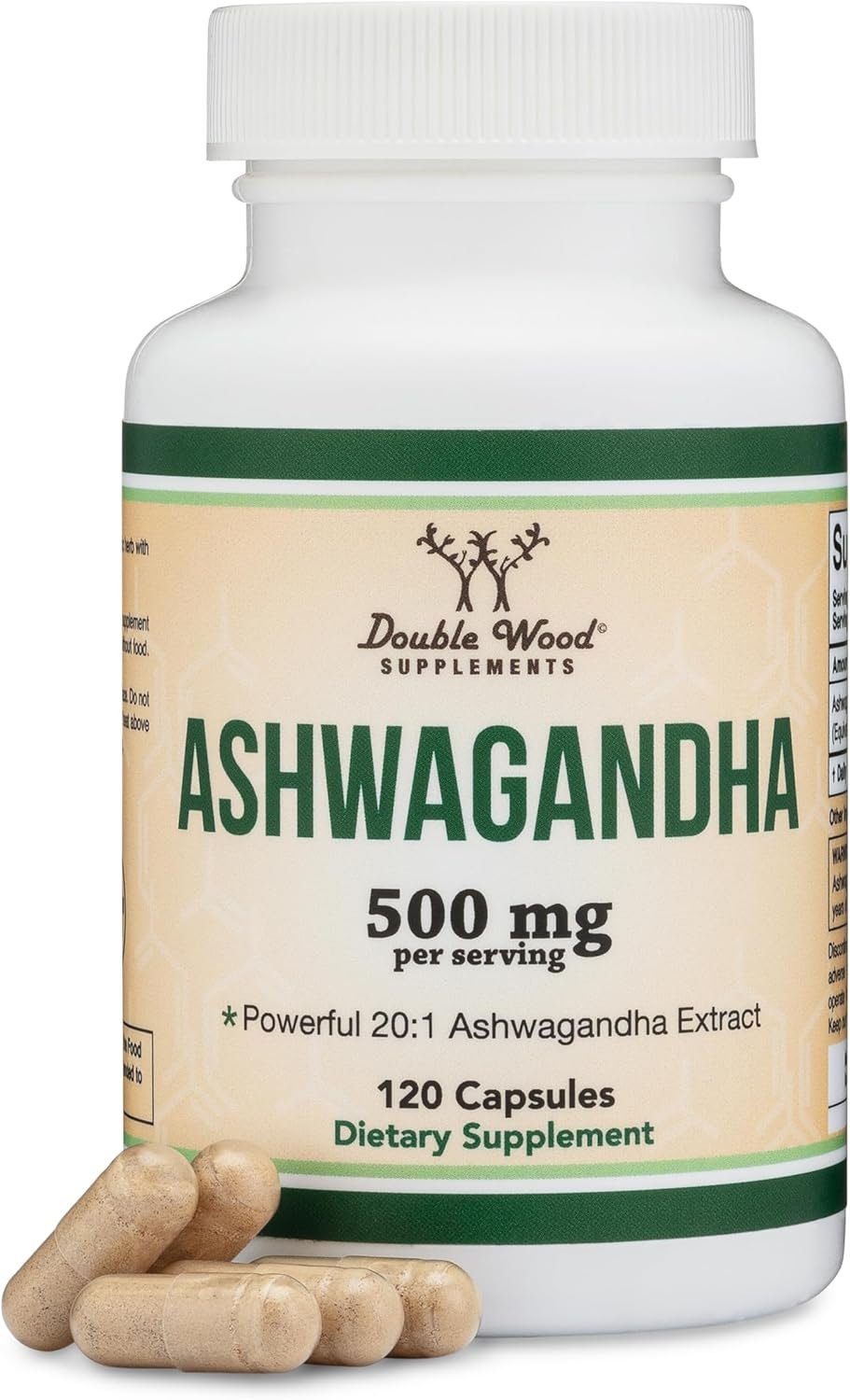 Ashwagandha 500mg 20:1 Extract, Stress, Calm + Sleep Support, 120 Capsules