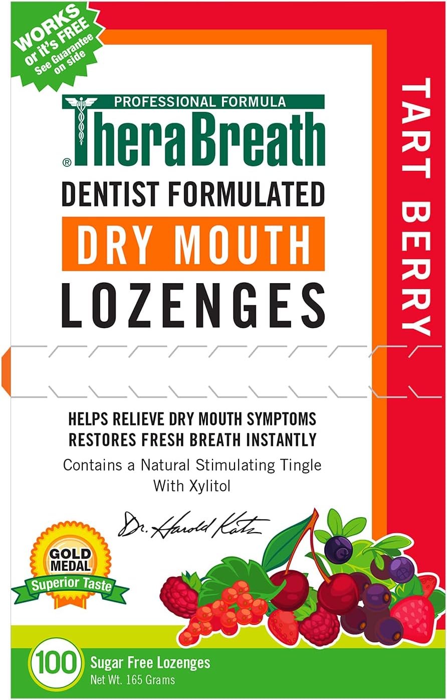 TheraBreath Dry Mouth Lozenges with ZINC, Tart Berry Flavor, 100 Lozenges
