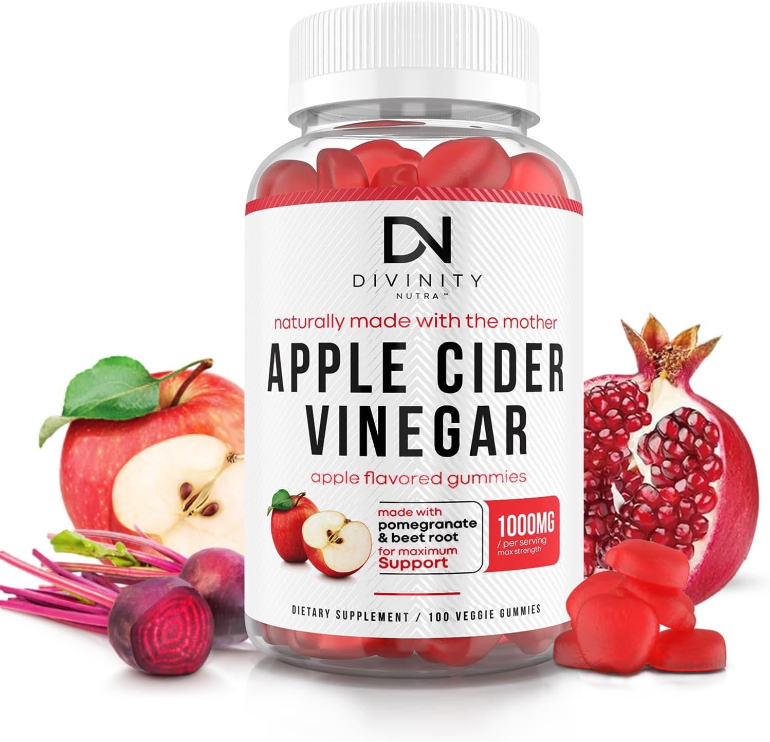 Apple Cider Vinegar Gummies with Mother – Cleanse & Detox ACV Gummies for Weight Loss, Gut Health, Metabolism Support – ACV with Mother with B12 Vitamin, B6 & Pomegranate & Beet Root 100 Ct