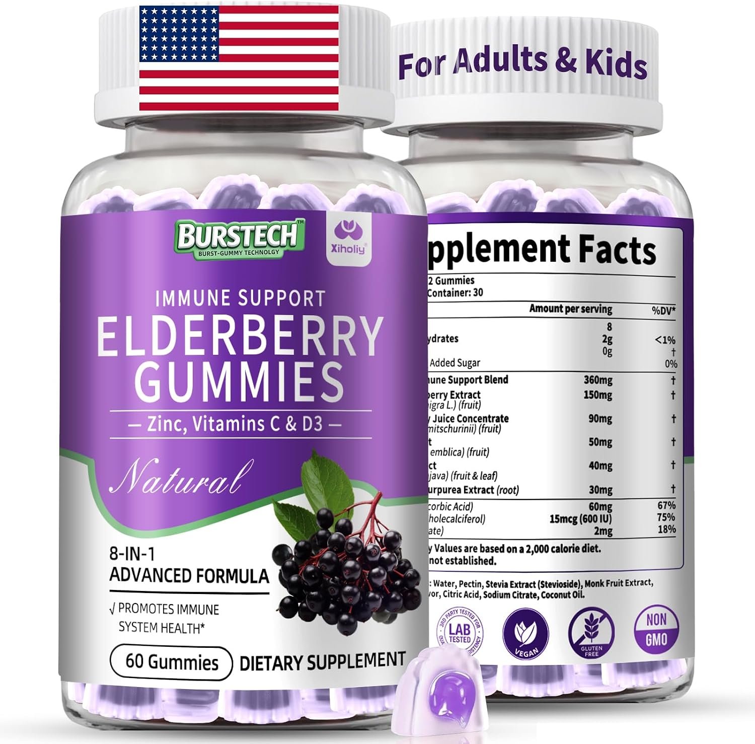 Elderberry Gummies for Adult & Kids – 8-in-1 Immune Support Supplement