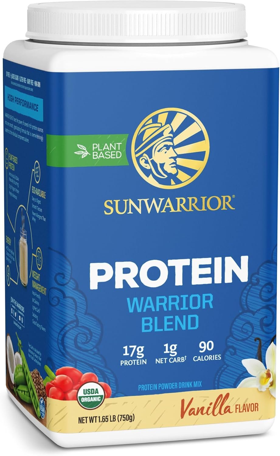 Sunwarrior Vegan Protein Powder Organic Plant-Based Protein | BCAA Amino Acids Hemp Seed Plant Protein | Soy Free Dairy Free Gluten Free Synthetic Free Non-GMO | Vanilla 30 Servings | Warrior Blend