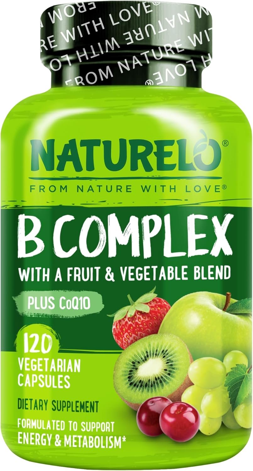 NATURELO Vitamin B Complex, 120 Capsules, Vegan, CoQ10, Methyl Folate
