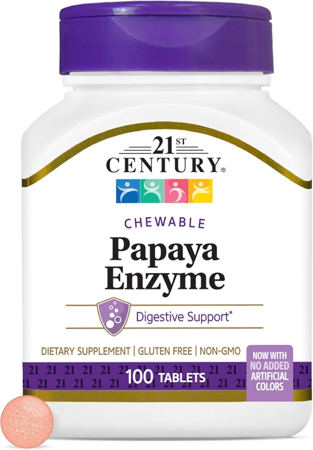 21st Century Papaya Enzyme Chewables for Digestion, Tropical, 100 Count