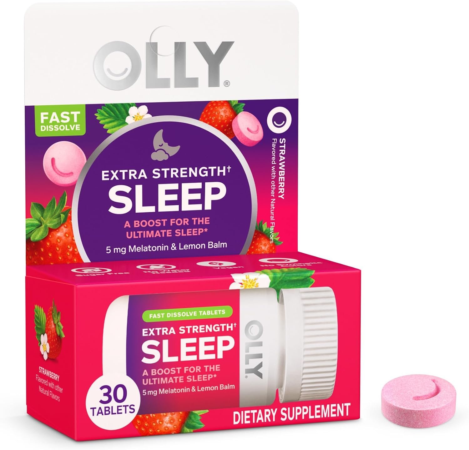 OLLY Extra Strength Sleep Fast Dissolve Tablets, 5mg Melatonin – 30ct
