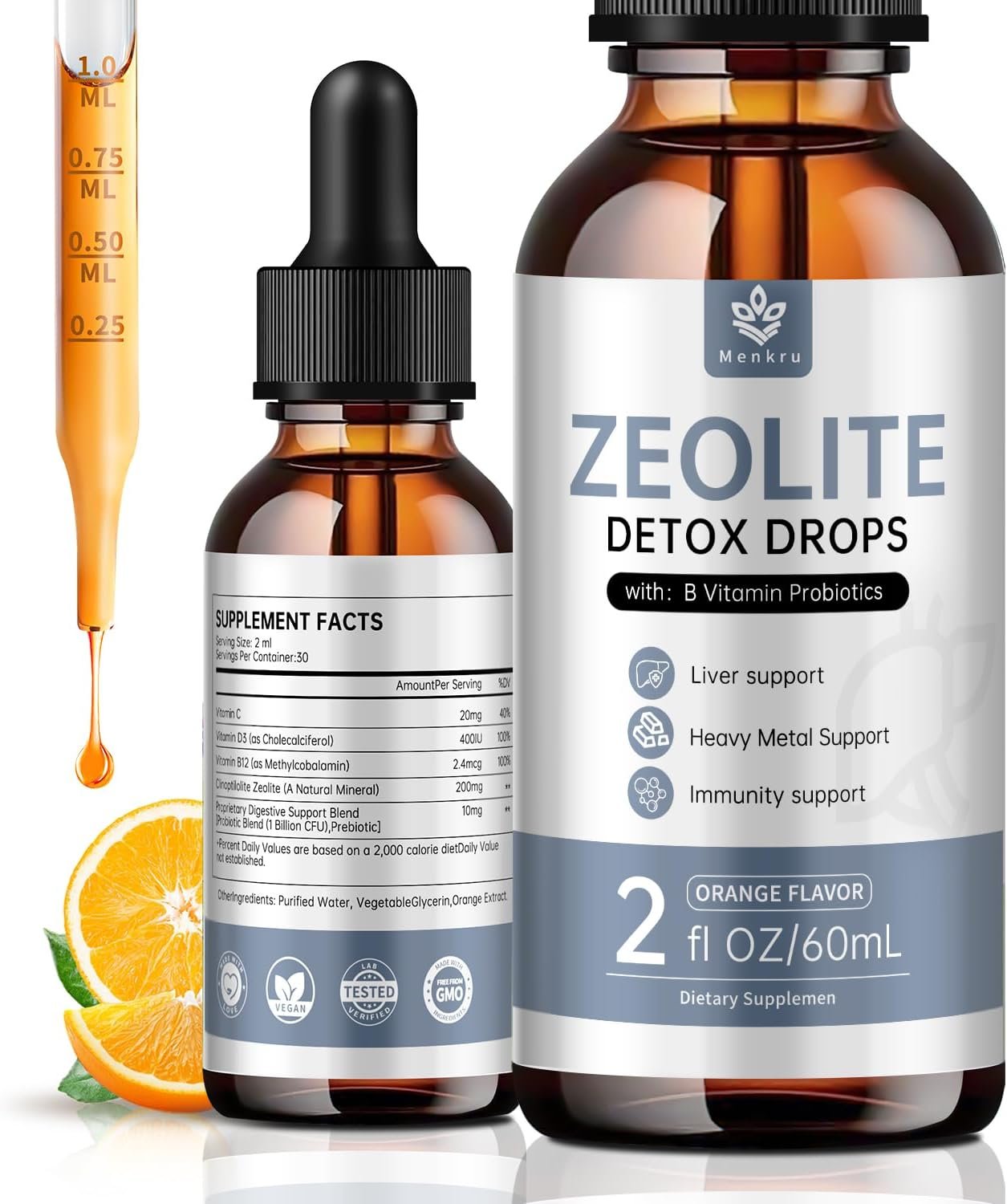 Zeolite Drops for Adults and Kids – 99%+ Pure Natural Zeolite clinoptilolite, with Vitamin B, Probiotic Blend, Vegan, Non-GMO – Supports Immune Health, Supplement Energy and Attention – 2 Fl Oz