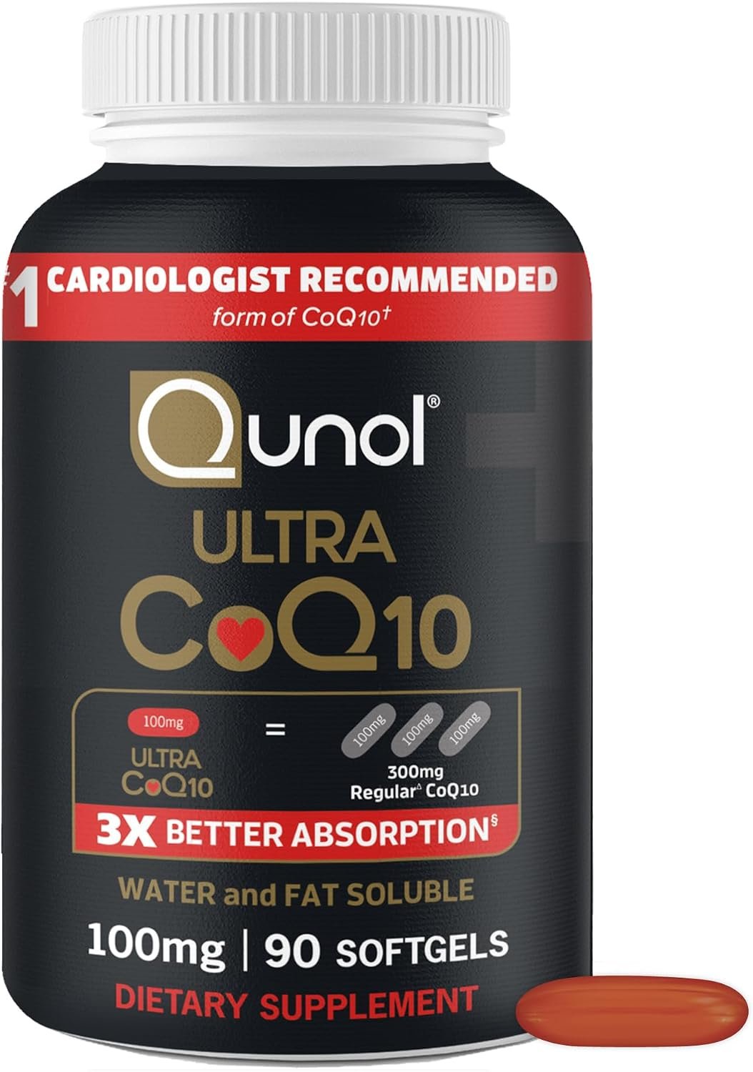 Qunol Ultra CoQ10 100mg, 3X Better Absorption, Antioxidant, 90 Softgels