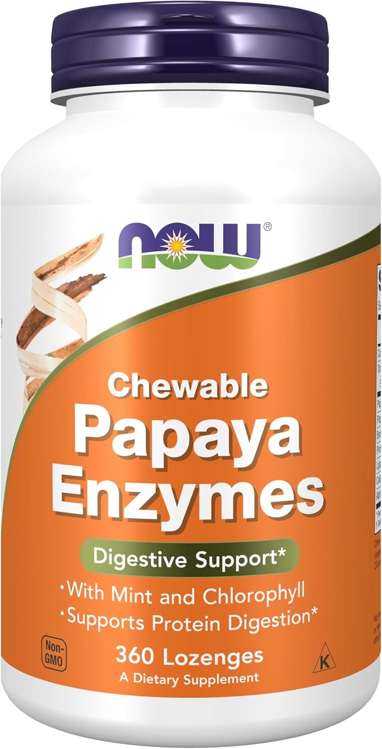 NOW Supplements, Papaya Enzyme, Mint & Chlorophyll, 360 Chewable Lozenges
