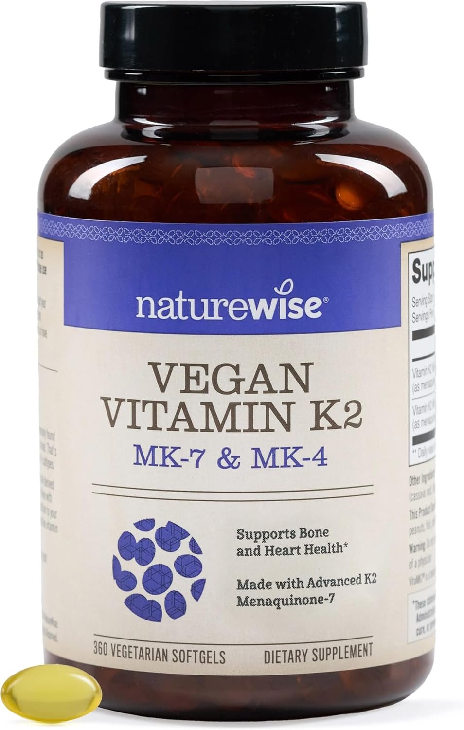 NatureWise Vitamin K2 600mcg Supplement with MK-7 100mcg & MK-4 500mcg – Enhanced Bioavailable Formula – K Complex for Bone and Heart Health – Vegan, Gluten Free, Non-GMO -360 Softgels[1-Year Supply]