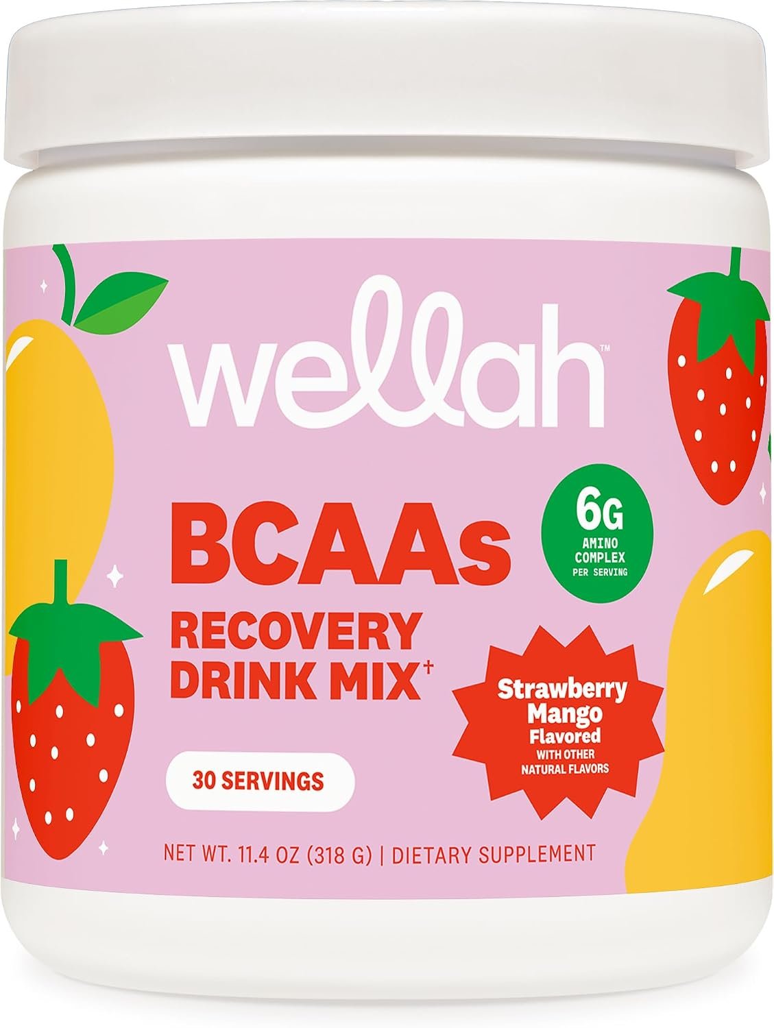 Wellah BCAAs Powder (Strawberry Mango) 30 Servings, Recovery Drink Mix