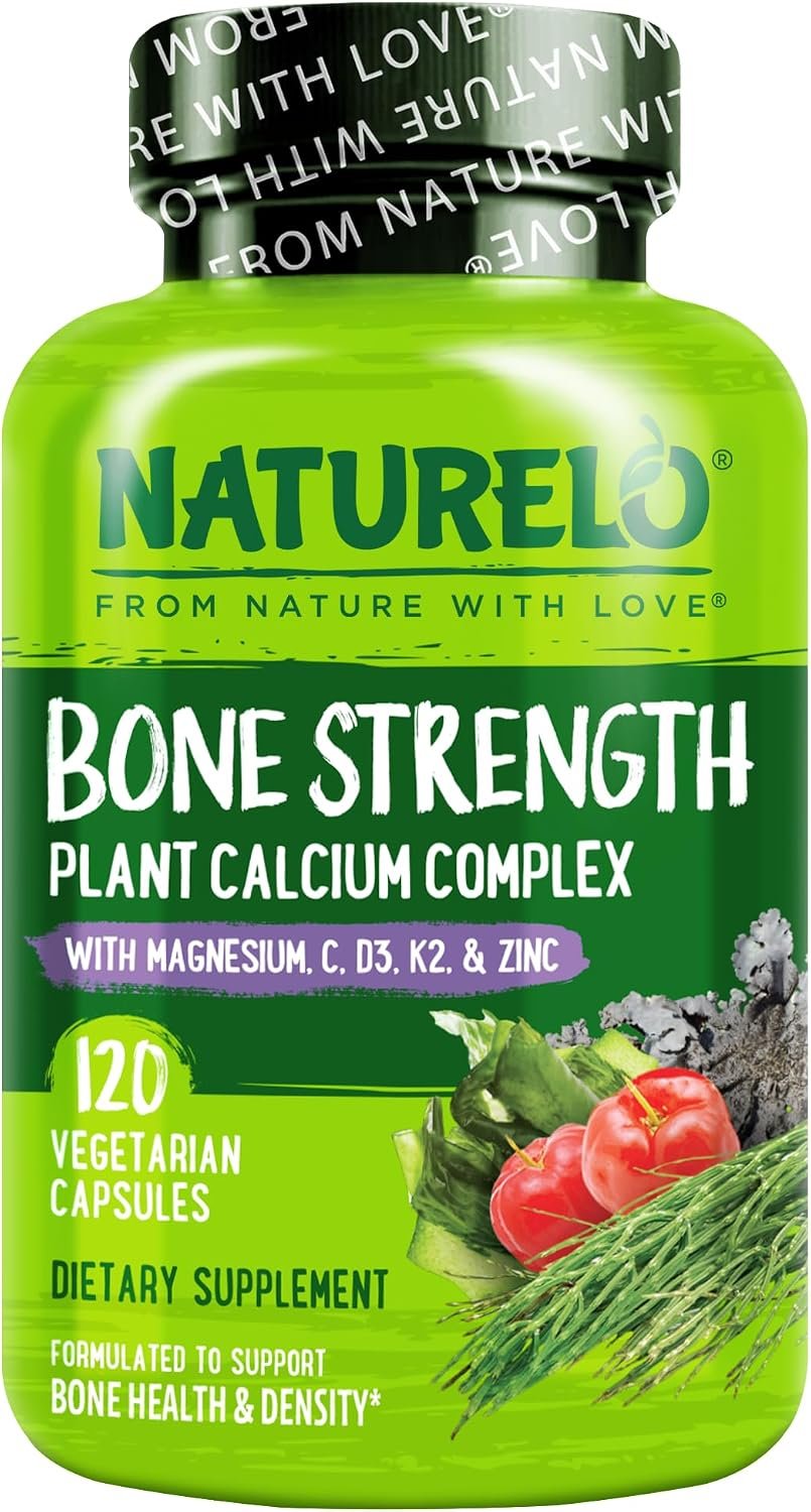NATURELO 600mg Calcium Supplement for Bone Strength, VIT D3, 120 Capsules