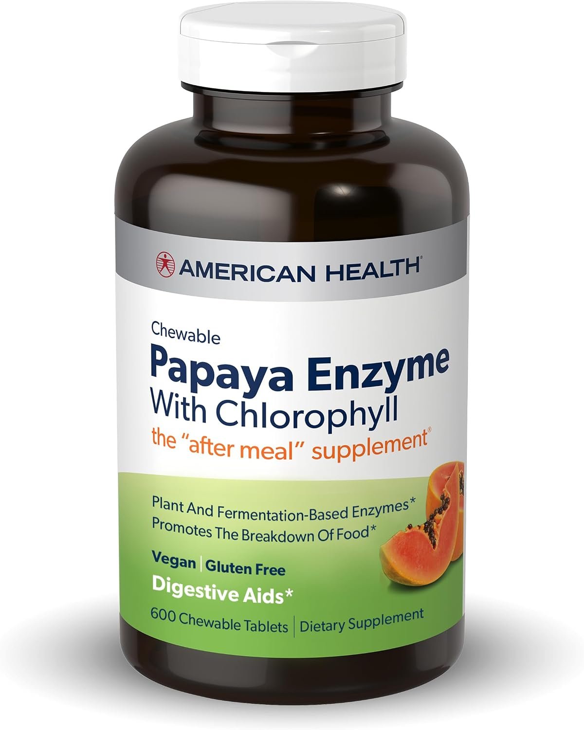 American Health Papaya Enzyme Chewable Tablets – Promotes Nutrient Absorption, Helps Digestion and Freshens Breath with Chlorophyll & Pepermint – Gluten-Free, Vegetarian – 600 Count