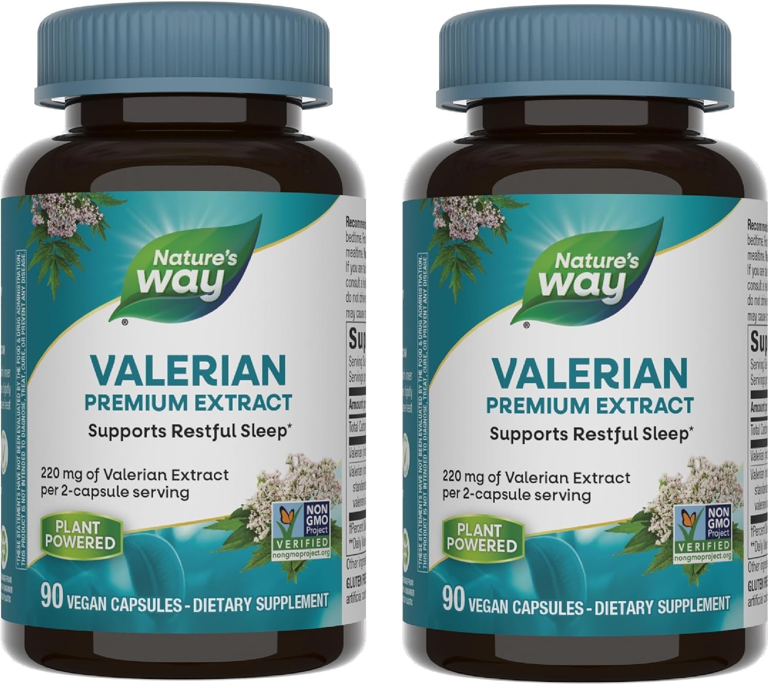 Nature’s Way Valerian, 08% Valerenic Acids, Non-GMO Project Verified, Gluten Free, 90 VCaps (2 Pack)