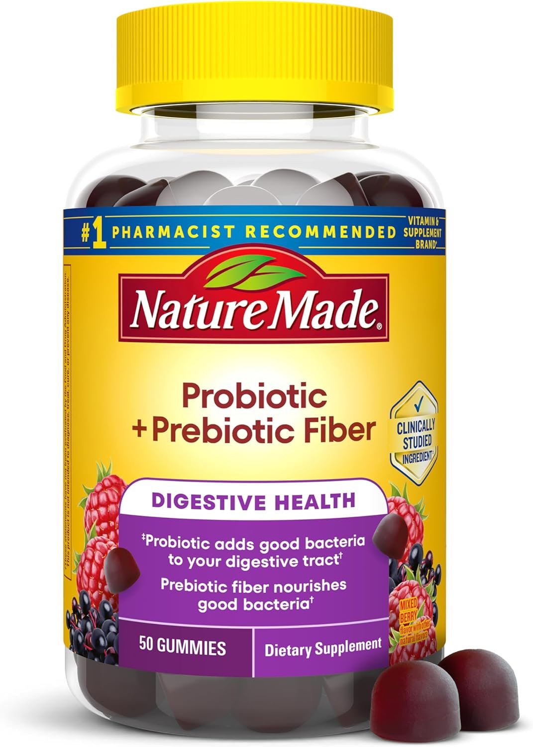 Nature Made Probiotic + Prebiotic Fiber Gummies, 50 Gummies