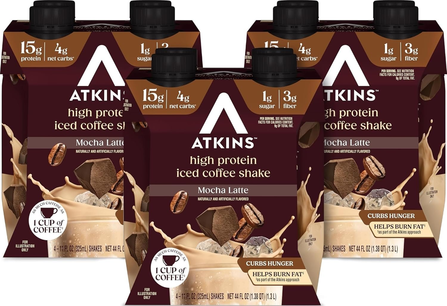 Atkins Mocha Latte Iced Coffee Flavored High Protein Shake, 12 Count