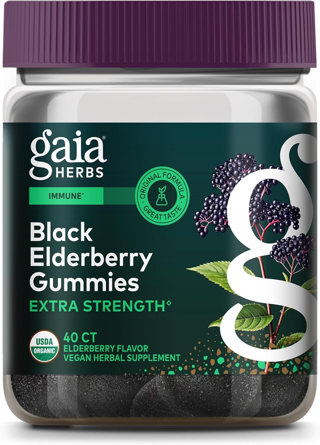 Gaia Herbs Black Elderberry (Sambucus nigra) Extra Strength, 40 Gummies