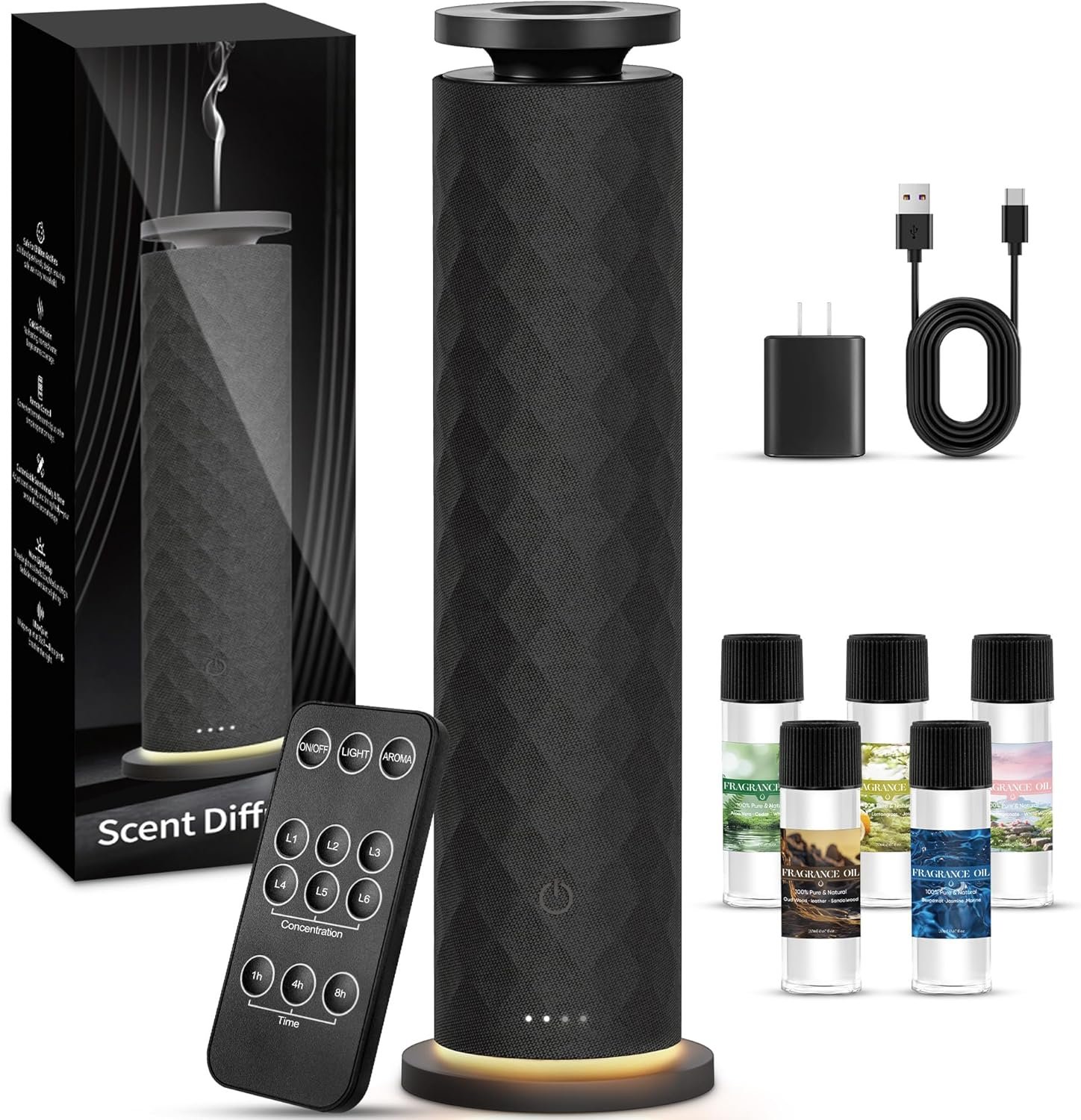 Hotel Scent Diffuser, Waterless Scent Diffuser for Home, Quiet Operation, Suitable for Living Rooms, Offices, and Hotels,Contains Five Aromatherapy Essential Oils，Black