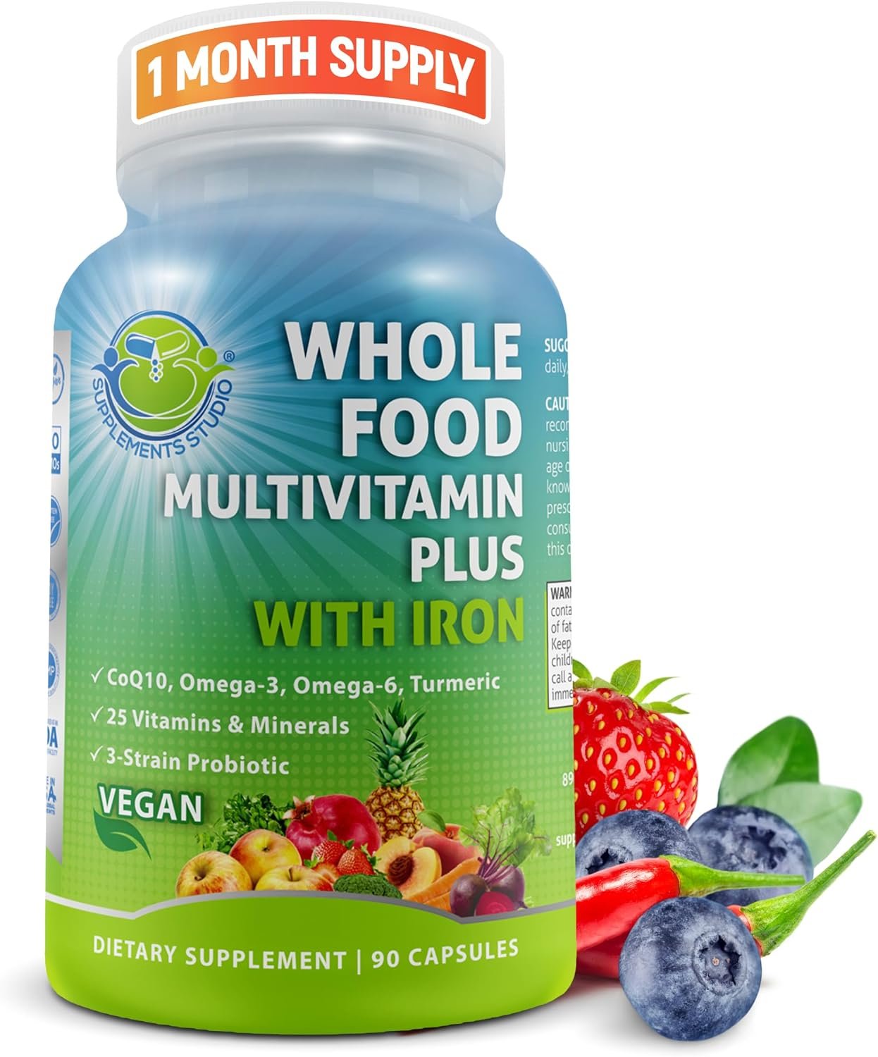 Whole Food Multivitamin With Iron plus Probiotics, Enzymes, CoQ10 & more