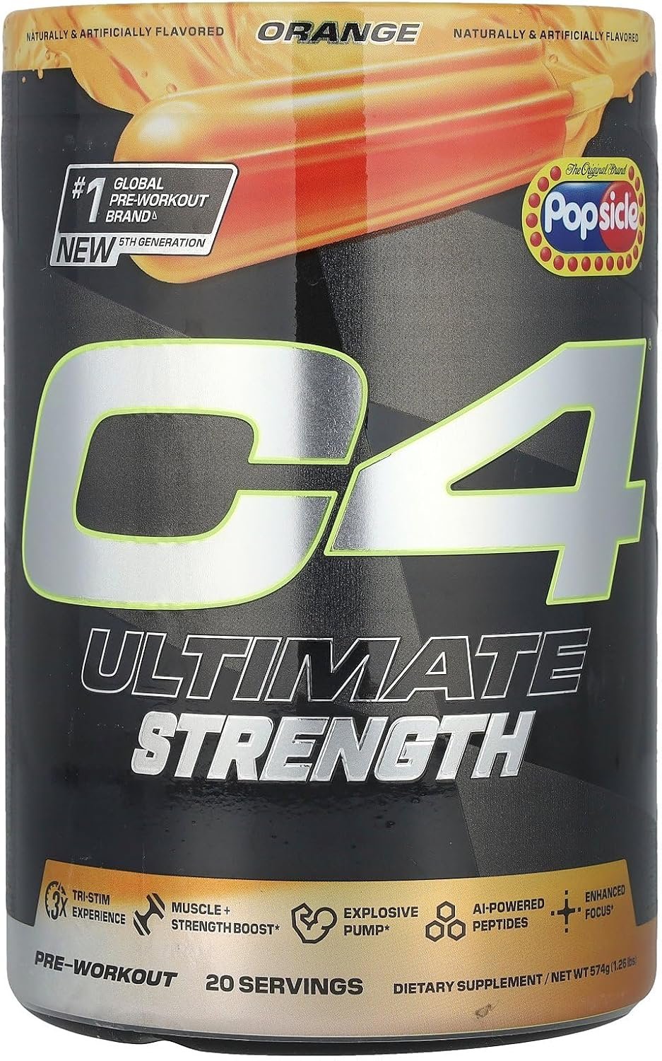 Cellucor C4 Ultimate Strength Pre Workout Powder – Tri-Stim Experience 300mg Caffeine+TeaCrine+Dynamine – Creatine & Beta-Alanine – Energy Supplement for Men & Women – Orange Popsicle, 20 Servings